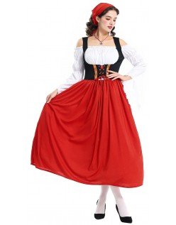 Miss Swiss Tyroler Kostume Rød Lang Oktoberfest Kjole Viktoriansk Stuepige Kostume