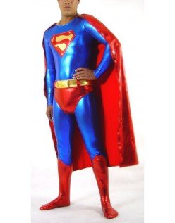 Skinnende Metallisk Superman Kostume Blå Og Rød