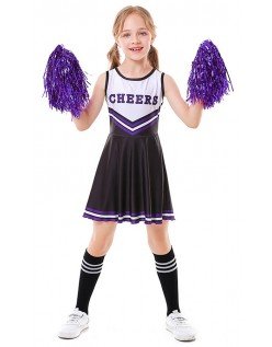 Sort Børn Cheerleader Kostume med Sokker og Pom Poms