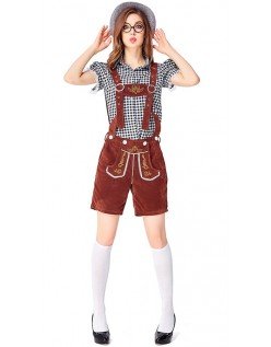 Traditionelle Tyroler Lederhosen Kostume til Kvinder Oktoberfesttøj Sort Brun