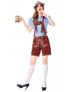 Traditionelle Tyroler Lederhosen Kostume til Kvinder Oktoberfesttøj Blå Brun