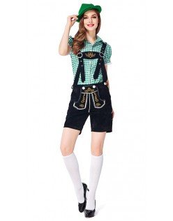 Traditionelle Tyroler Lederhosen Kostume til Kvinder Oktoberfesttøj Grøn Sort