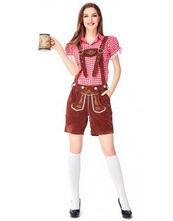 Traditionelle Oktoberfest Lederhosen Kostume til Kvinder Tyrolertøj Rød Brun