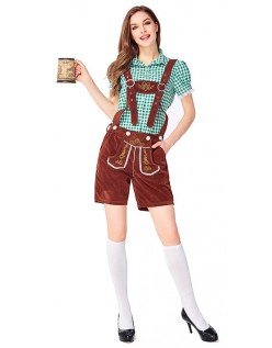 Traditionelle Oktoberfest Lederhosen Kostume til Kvinder Tyrolertøj Grøn Brun