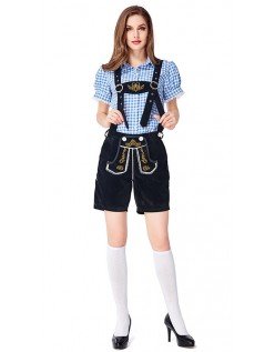 Traditionelle Oktoberfest Lederhosen Kostume til Kvinder Tyrolertøj Blå Sort