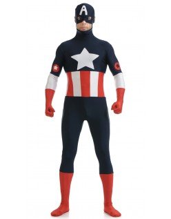 Lycra Spandex Captain America Kostume Blå