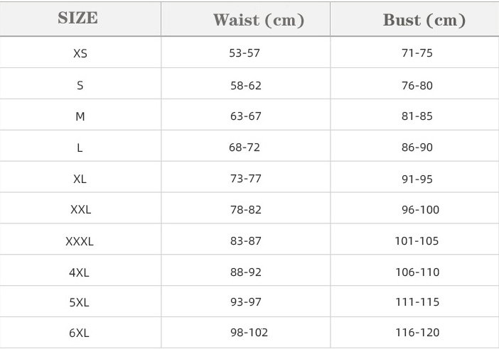 Korsetter & Bustier Størrelsesguide